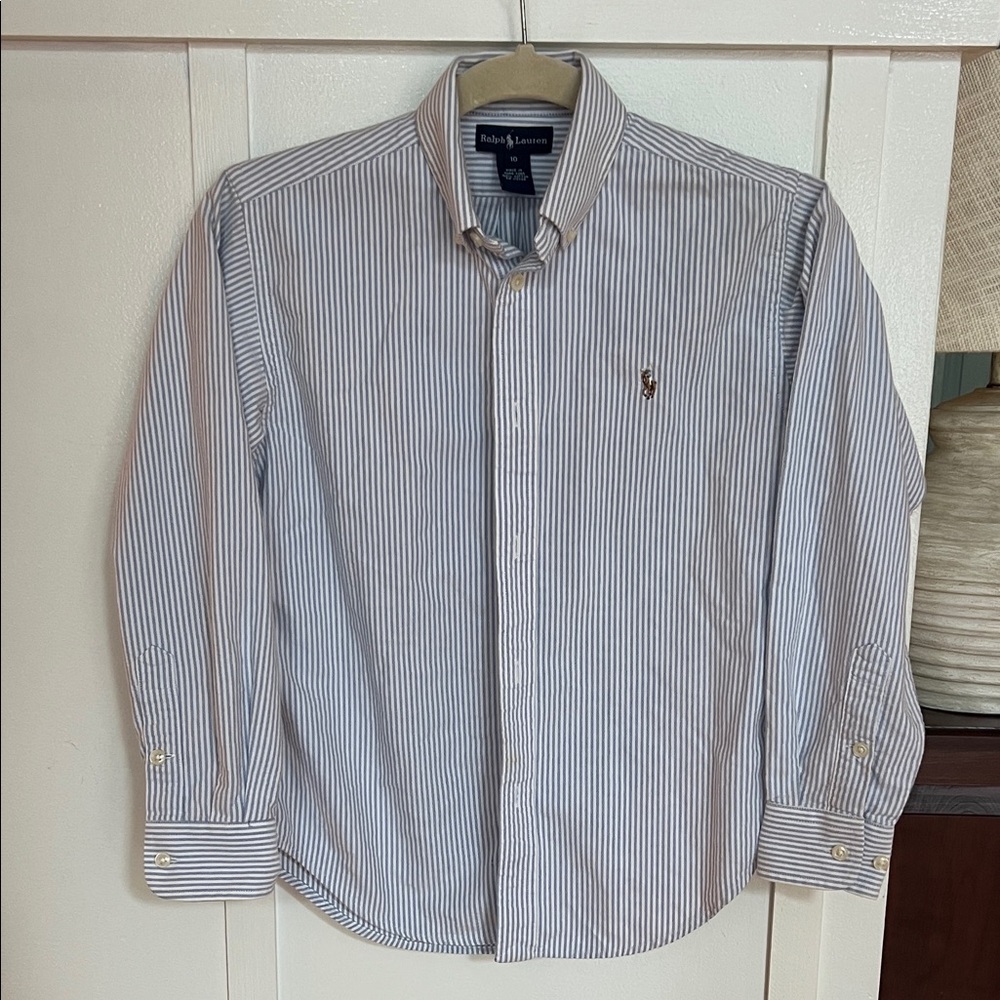 Ralph Lauren Men's White and Blue Striped Shirt